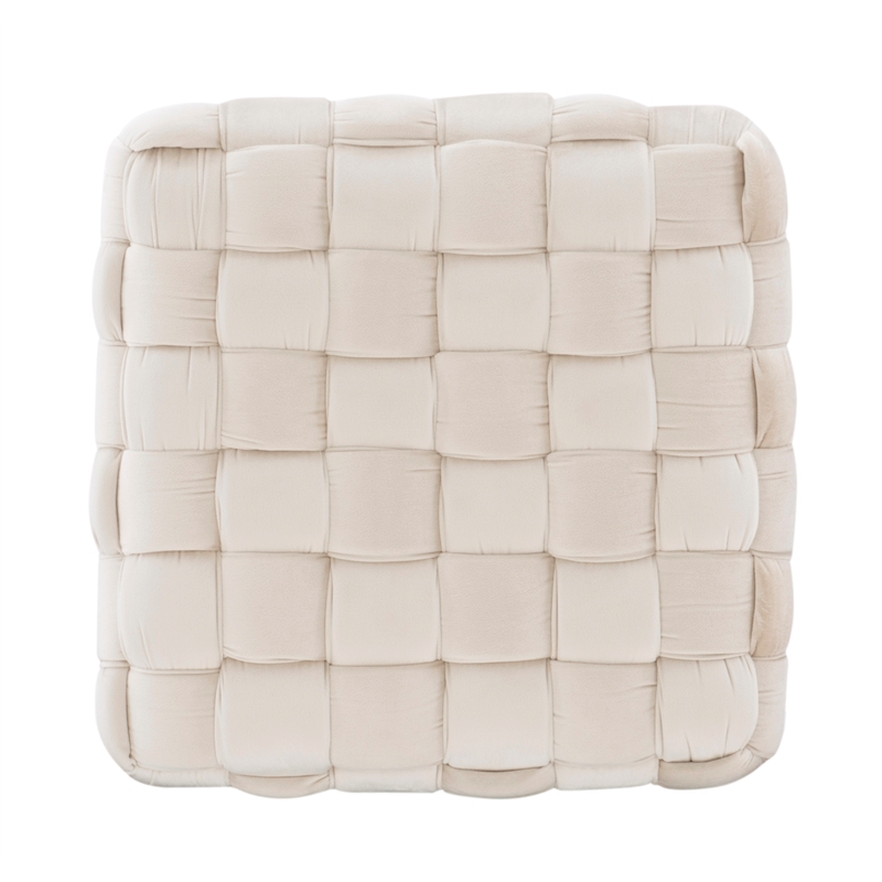 Linon Henson Square Stool Black Hairpin legs Basketweave Seat in Cream Velvet