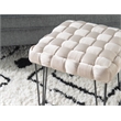 Linon Henson Square Stool Black Hairpin legs Basketweave Seat in Cream Velvet