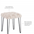 Linon Henson Square Stool Black Hairpin legs Basketweave Seat in Cream Velvet
