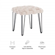 Linon Henson Square Stool Black Hairpin legs Basketweave Seat in Cream Velvet