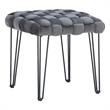 Linon Henson Square Stool Black Hairpin Legs Basketweave Seat in Gray Velvet