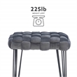 Linon Henson Square Stool Black Hairpin Legs Basketweave Seat in Gray Velvet