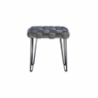 Linon Henson Square Stool Black Hairpin Legs Basketweave Seat in Gray Velvet