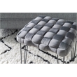 Linon Henson Square Stool Black Hairpin Legs Basketweave Seat in Gray Velvet