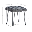 Linon Henson Square Stool Black Hairpin Legs Basketweave Seat in Gray Velvet
