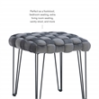 Linon Henson Square Stool Black Hairpin Legs Basketweave Seat in Gray Velvet