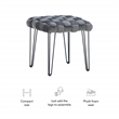 Linon Henson Square Stool Black Hairpin Legs Basketweave Seat in Gray Velvet
