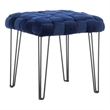 Linon Henson Square Stool Black Hairpin Legs Basketweave Seat in Navy Velvet