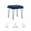 Linon Henson Square Stool Black Hairpin Legs Basketweave Seat in Navy Velvet