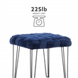 Linon Henson Square Stool Black Hairpin Legs Basketweave Seat in Navy Velvet