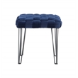 Linon Henson Square Stool Black Hairpin Legs Basketweave Seat in Navy Velvet