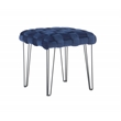 Linon Henson Square Stool Black Hairpin Legs Basketweave Seat in Navy Velvet
