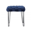 Linon Henson Square Stool Black Hairpin Legs Basketweave Seat in Navy Velvet