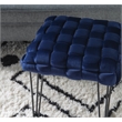 Linon Henson Square Stool Black Hairpin Legs Basketweave Seat in Navy Velvet