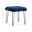 Linon Henson Square Stool Black Hairpin Legs Basketweave Seat in Navy Velvet