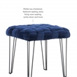 Linon Henson Square Stool Black Hairpin Legs Basketweave Seat in Navy Velvet