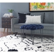 Linon Henson Square Stool Black Hairpin Legs Basketweave Seat in Navy Velvet