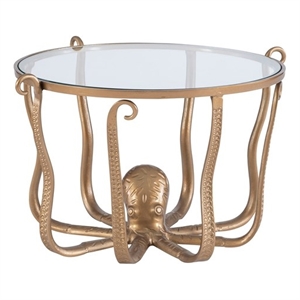 linon olivia octopus metal and glass coffee table in gold