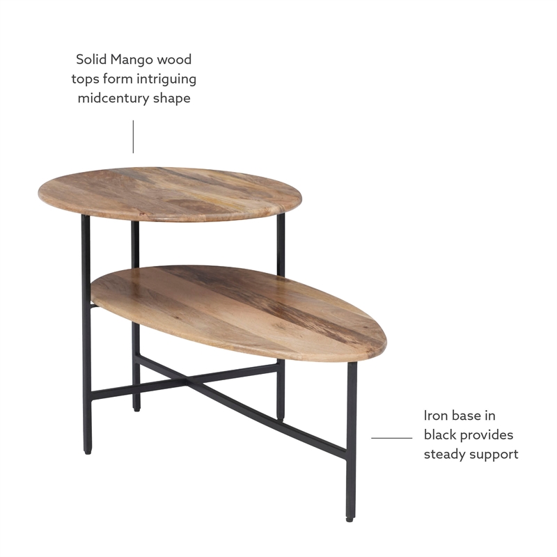 Linon Devyn Two Tiered Wood and Metal Coffee Table in Natural and Black