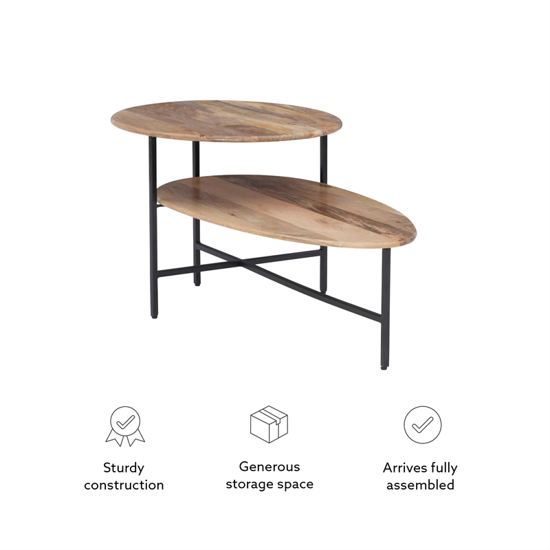 Linon Devyn Two Tiered Wood and Metal Coffee Table in Natural and Black