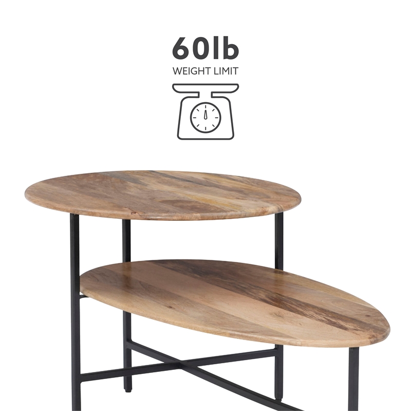 Linon Devyn Two Tiered Wood and Metal Coffee Table in Natural and Black