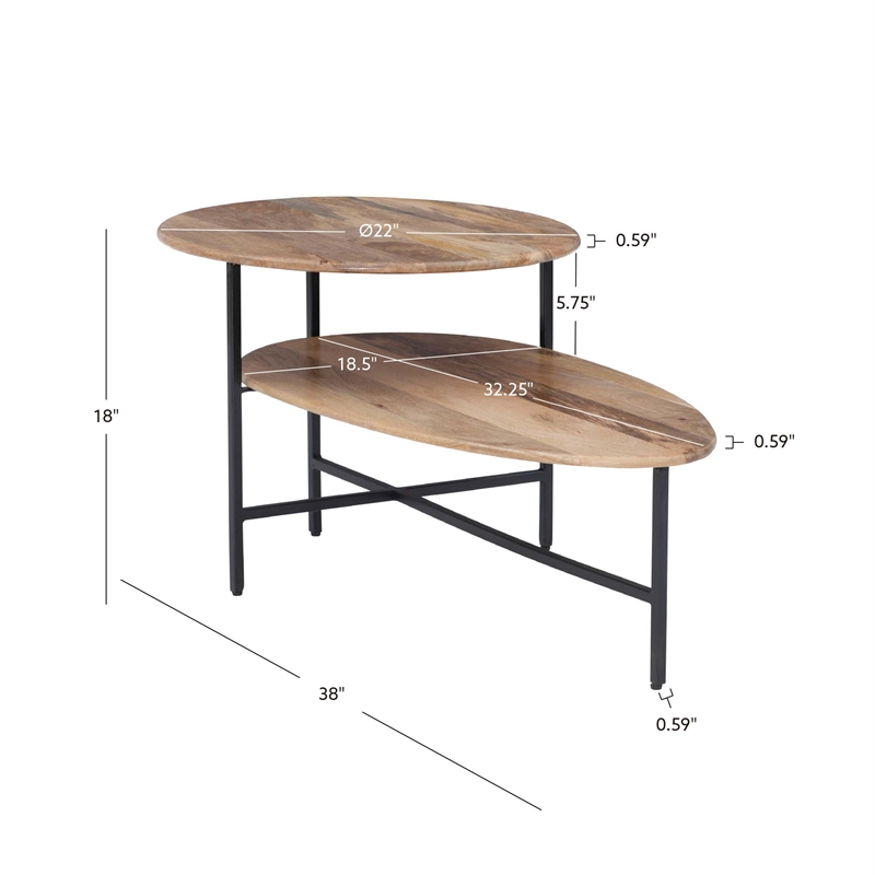 Linon Devyn Two Tiered Wood and Metal Coffee Table in Natural and Black