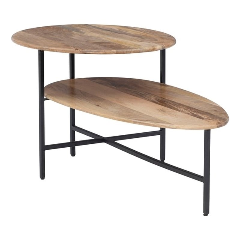Linon Devyn Two Tiered Wood and Metal Coffee Table in Natural and Black