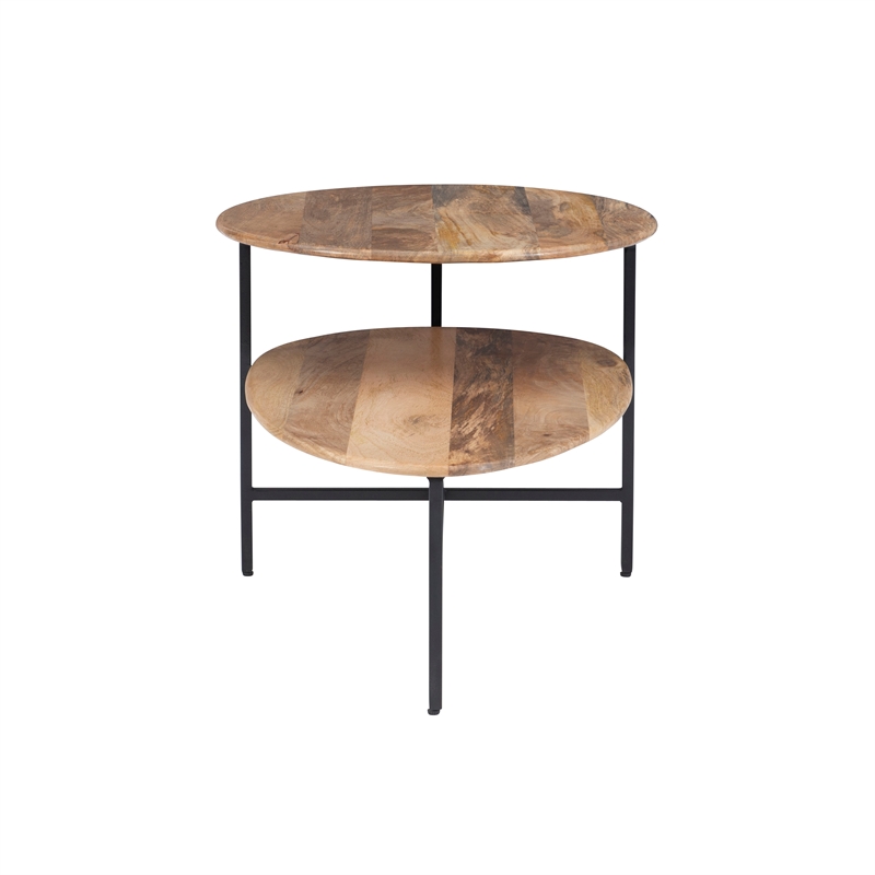 Linon Devyn Two Tiered Wood and Metal Coffee Table in Natural and Black