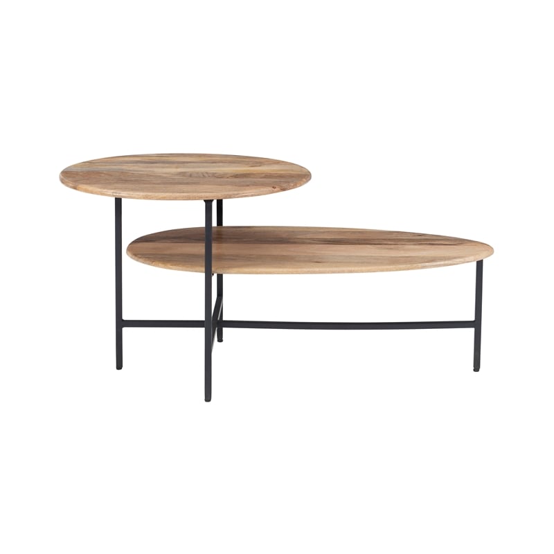 Linon Devyn Two Tiered Wood and Metal Coffee Table in Natural and Black