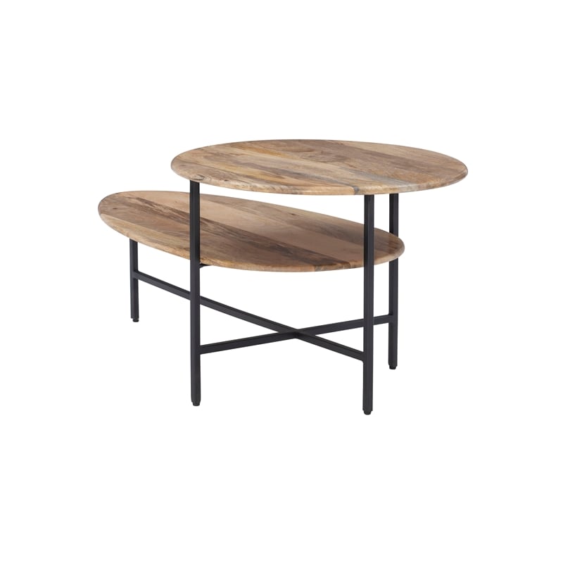 Linon Devyn Two Tiered Wood and Metal Coffee Table in Natural and Black