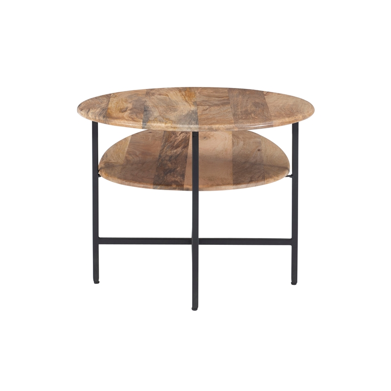 Linon Devyn Two Tiered Wood and Metal Coffee Table in Natural and Black