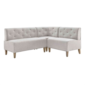 Linon Hale Tufted Back Fully Upholstered Corner Nook Bench in Light Grey