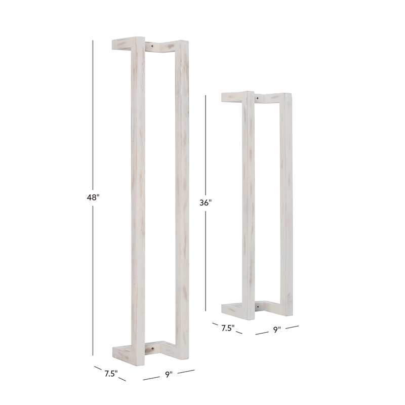 Linon Margot Wood Two Pack Towel Racks in Rustic Whitewash