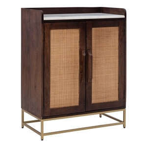 linon josie rattan wood and cane bar cabinet in brown