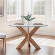 Linon Hale X Base Wood Dining Table With Glass in Natural Brown