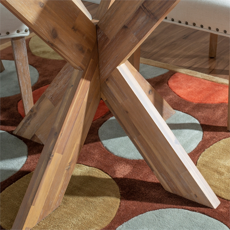 Linon Hale X Base Wood Dining Table With Glass in Natural Brown