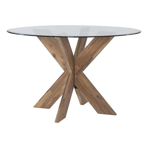 Linon Hale X Base Wood Dining Table With Glass in Natural Brown