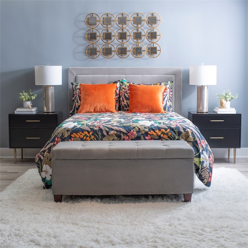 Linon Dylan Wood Nightstand with 2 Drawers and Gold Accents in Black