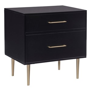 Linon Dylan Wood Nightstand with 2 Drawers and Gold Accents in Black