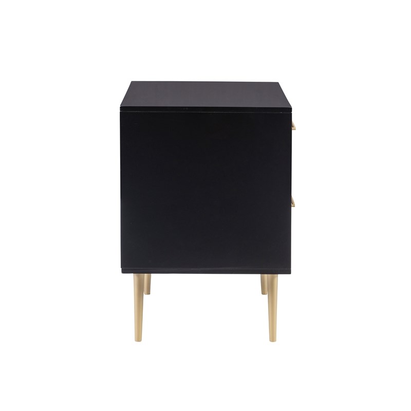 Linon Dylan Wood Nightstand with 2 Drawers and Gold Accents in Black