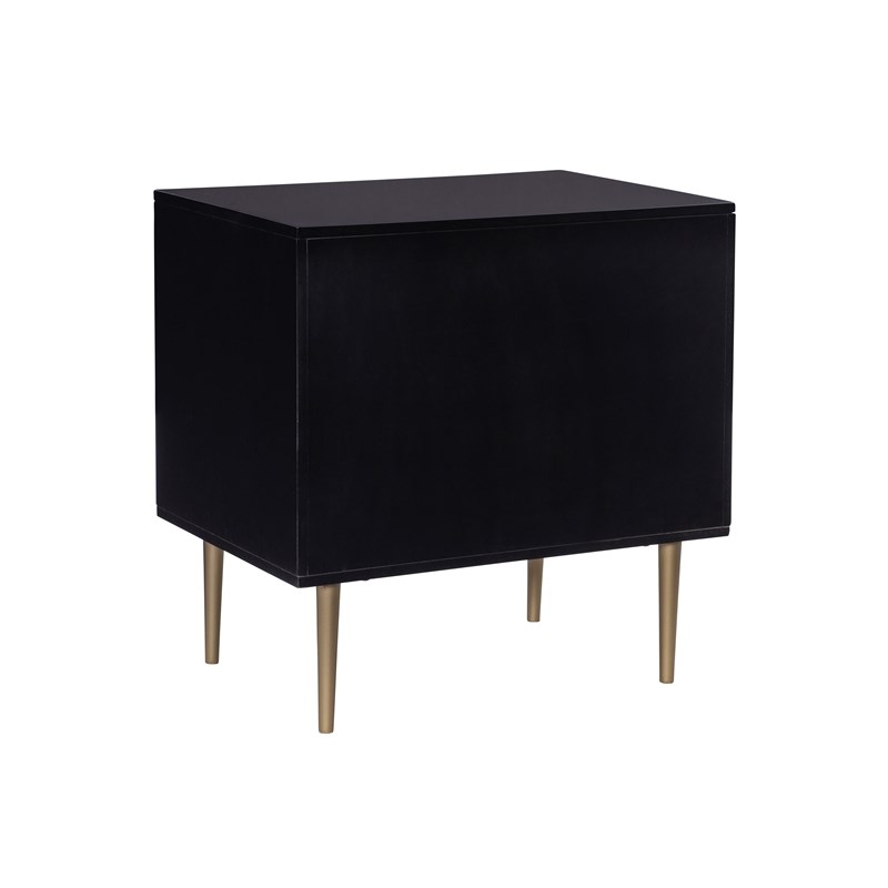 Linon Dylan Wood Nightstand with 2 Drawers and Gold Accents in Black
