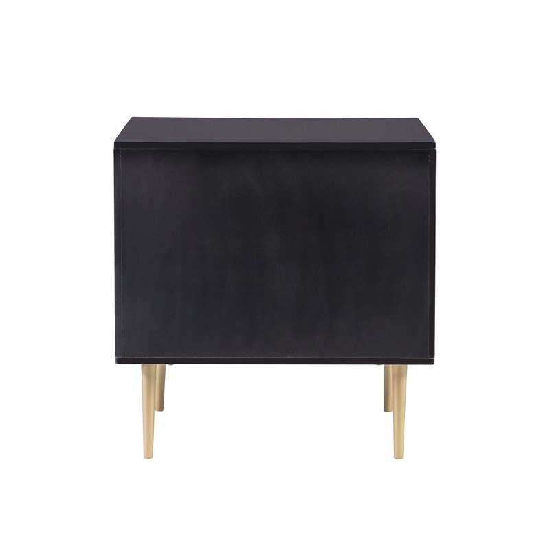 Linon Dylan Wood Nightstand with 2 Drawers and Gold Accents in Black
