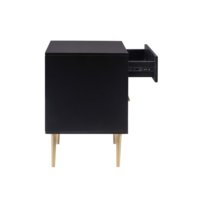Linon Dylan Wood Nightstand with 2 Drawers and Gold Accents in Black