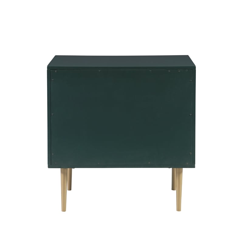 Linon Dylan Wood Nightstand with 2 Drawers and Gold Accents in Dark Green