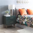 Linon Dylan Wood Nightstand with 2 Drawers and Gold Accents in Dark Green