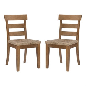 Linon Smith Wood and Seagrass Set of Two Dining Chairs in Natural Brown