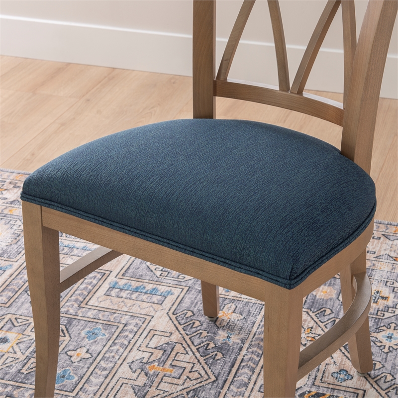 Linon Cameron Set of Two Lattice Back Dining Chairs Padded Seats in Natural Wood