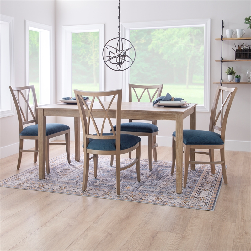 Linon Cameron Set of Two Lattice Back Dining Chairs Padded Seats in Natural Wood