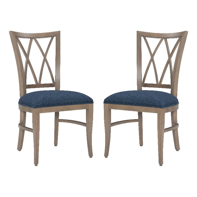 Linon Cameron Set of Two Lattice Back Dining Chairs Padded Seats in Natural Wood