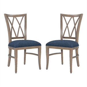 Linon Cameron Set of Two Lattice Back Dining Chairs Padded Seats in Natural Wood